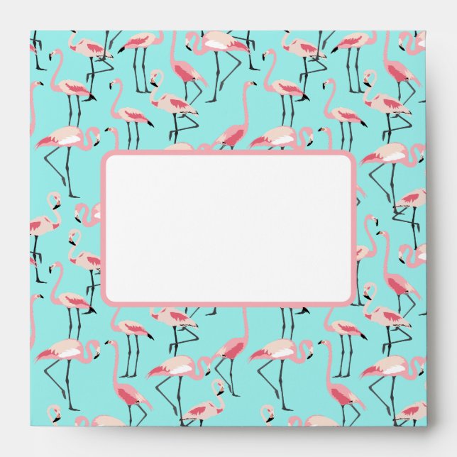 Enveloppe Mariage de plage moderne Flamant rose bleu rose (Devant)
