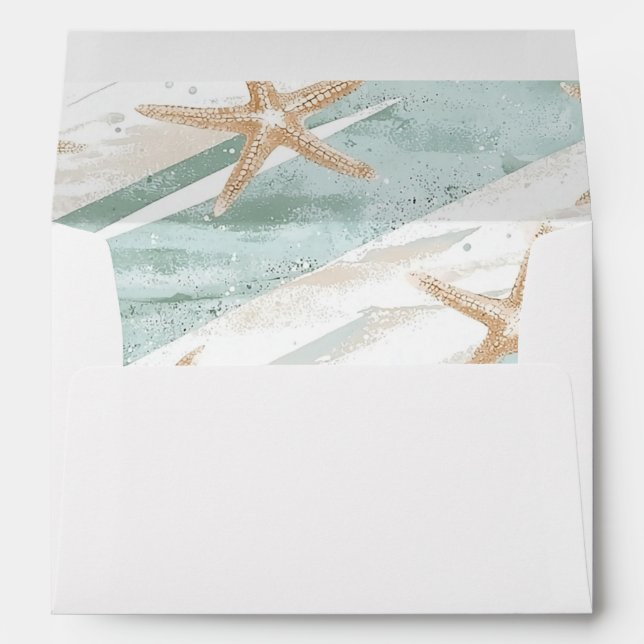 Enveloppe Mariage de plage Tropical Blue White Starfish (Dos (Bas))
