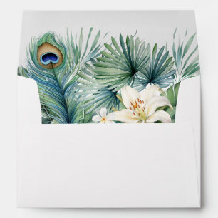 Enveloppe Mariage de plumes de paon de fleurs trop