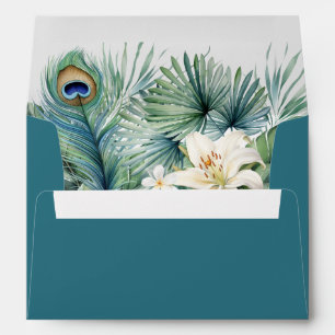 Enveloppe Mariage de plumes de paon de fleurs trop