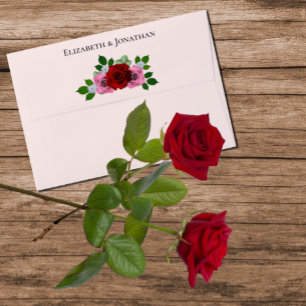 Enveloppe Mariage de roses rouges et roses