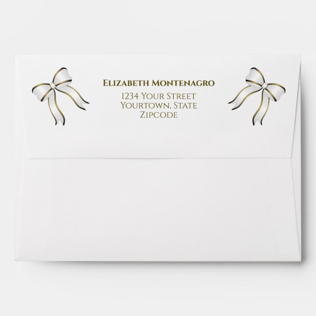 Enveloppe Mariage de ruban blanc et or (Dos (Haut rabat))