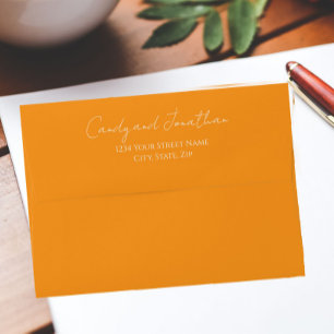 Enveloppe Mariage de script blanc Orange Modern