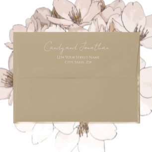 Enveloppe Mariage de script moderne de style simple kaki