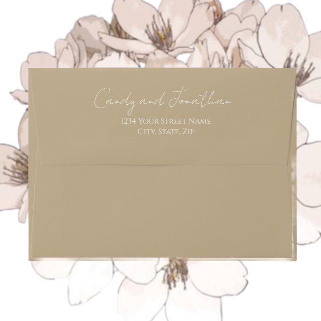 Enveloppe Mariage de script moderne de style simple kaki (In Situ Flowers)