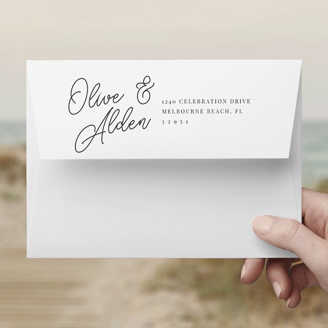 Enveloppe Mariage de script noir et blanc surdimensionné 5x7 (Créateur téléchargé)