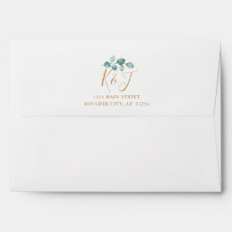Enveloppe Mariage de script or Eucalyptus moderne