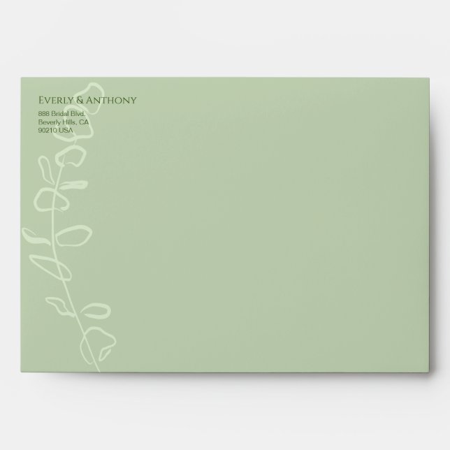 Enveloppe Mariage de superposition Eucalyptus vert Sage Pers (Devant)