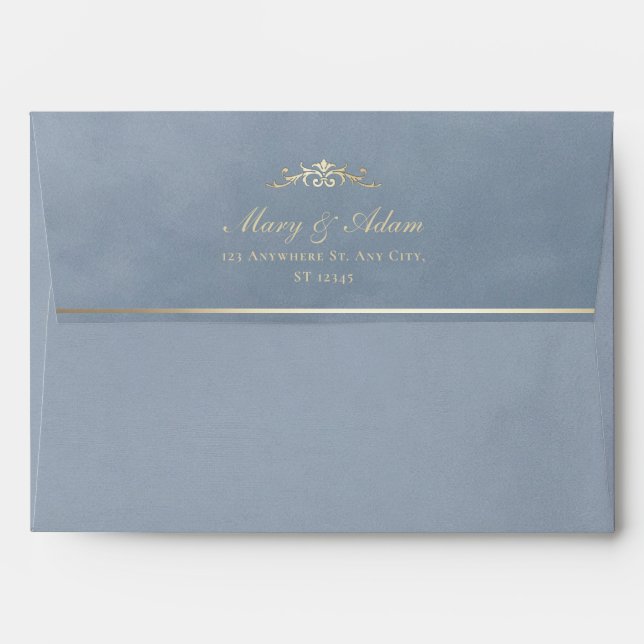 Enveloppe Mariage de texture bleu et or Dusty (Dos (Haut rabat))