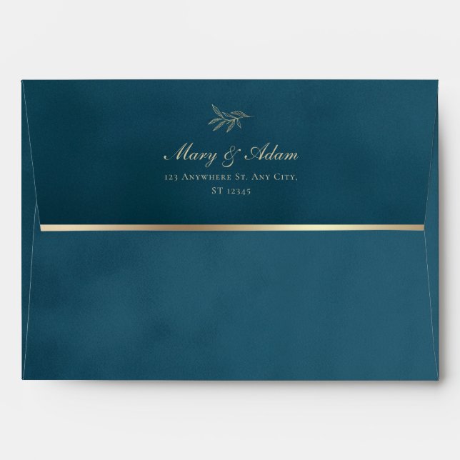 Enveloppe Mariage de texture bleu Indigo & Gold Ve (Dos (Haut rabat))