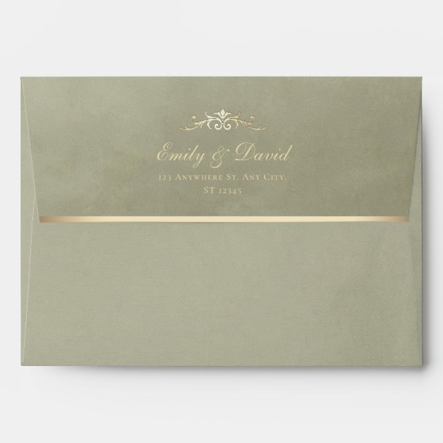 Enveloppe Mariage de texture Sage Green & Gold Vel (Dos (Haut rabat))