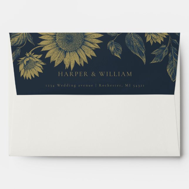 Enveloppe Mariage de tournesol de la Marine (Dos (Haut rabat))