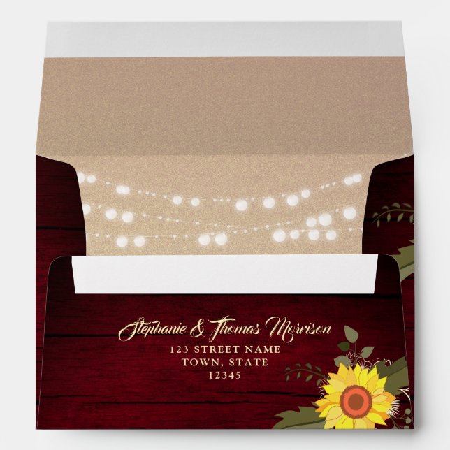 Enveloppe Mariage de tournesol floral Bourgogne (Dos (Bas))