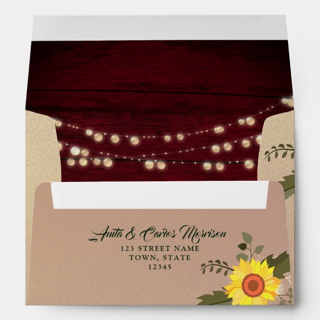 Enveloppe Mariage de tournesol rustique (Dos (Bas))