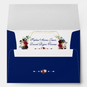 Enveloppe Mariage de trame Hexagon Or Floral Bourgogne