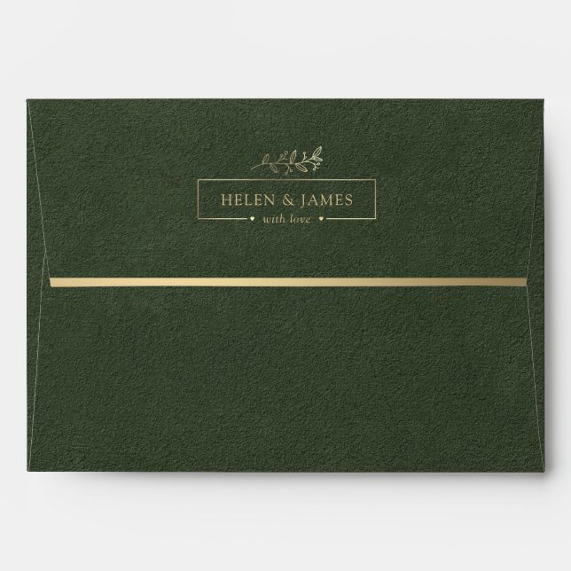 Enveloppe Mariage de trame or et de texture verte (Dos (Haut rabat))