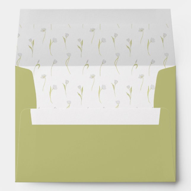 Enveloppe mariage de tulipes florales vert olive (Dos (Bas))