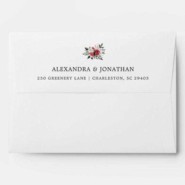 Enveloppe Mariage de vacances | Flore de Noël rouge et blanc (Dos (Haut rabat))