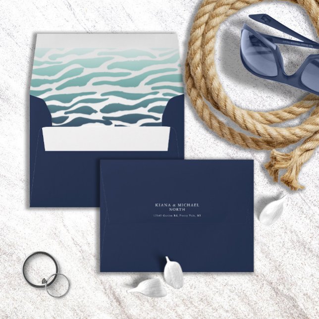 Enveloppe Mariage de vague bleue ID836 (Interior/Back In Situ)
