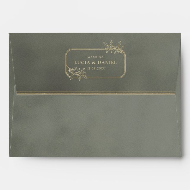 Enveloppe Mariage de velours vert or Frame noir (Dos (Haut rabat))