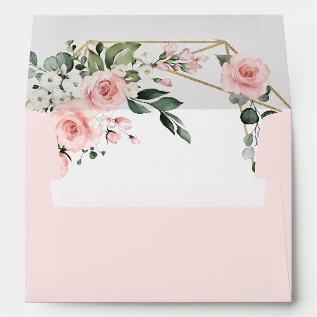 Enveloppe Mariage de verdure fleurie rose et blanc (Dos (Bas))