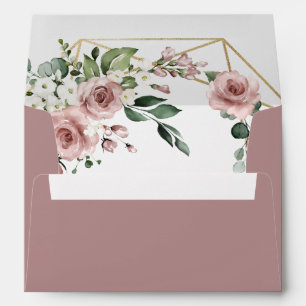 Enveloppe Mariage de verdure fleurie rose et or Rose poussié