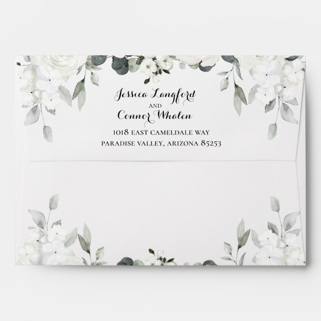 Enveloppe Mariage de verdure White Peony (Dos (Haut rabat))