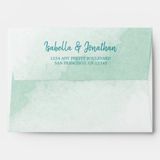 Enveloppe mariage d'eau turquoise et bleu clair (Dos (Haut rabat))