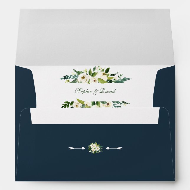 Enveloppe Mariage d'écriture florale blanc chic (Dos (Bas))
