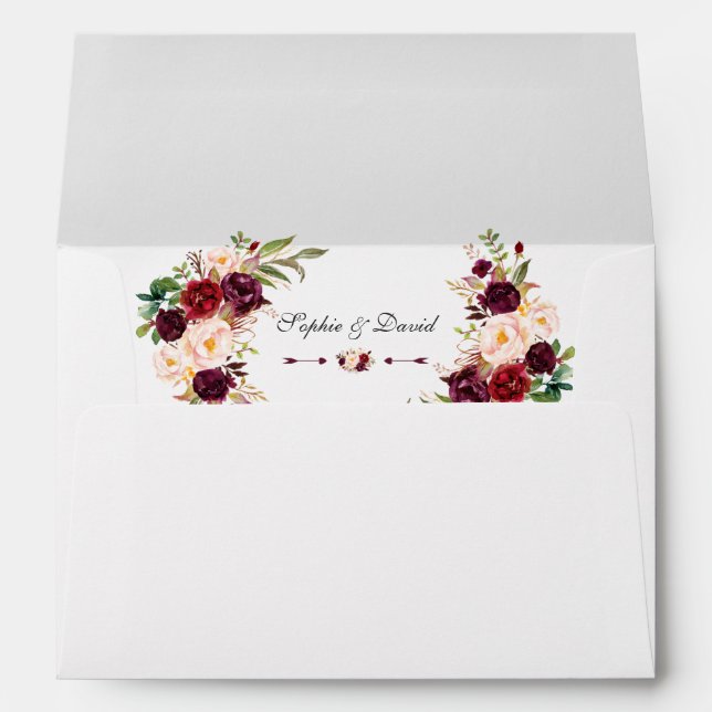Enveloppe Mariage d'écriture florale de Bourgogne moderne (Dos (Bas))