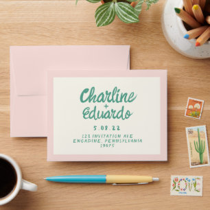 Enveloppe Mariage d'écriture manuscrite Retro rose et vert
