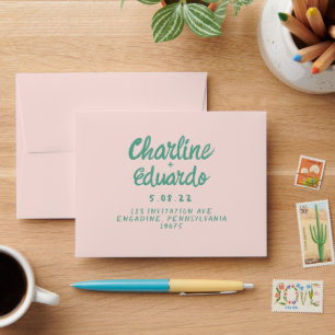 Enveloppe Mariage d'écriture manuscrite rouge et rose rétros
