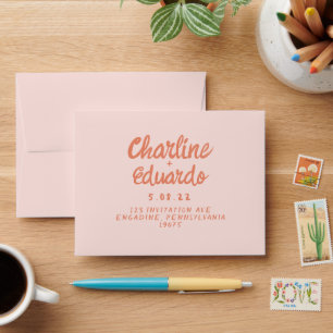 Enveloppe Mariage d'écriture manuscrite rouge et rose rétros