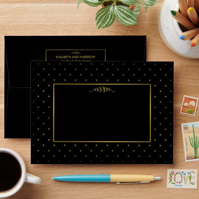 Enveloppe Mariage d'effet Black & Gold moderne (Desk)