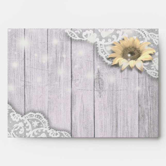 Enveloppe mariage Dentelle Tournesol Bois Lumières (Devant)