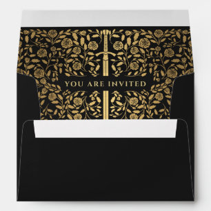 Enveloppe Mariage d'épée d'or médiévale noire