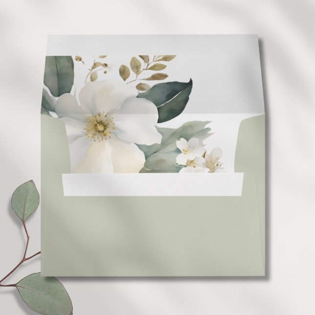 Enveloppe Mariage des initiales d'aquarelle florale vert Sag (Créateur téléchargé)