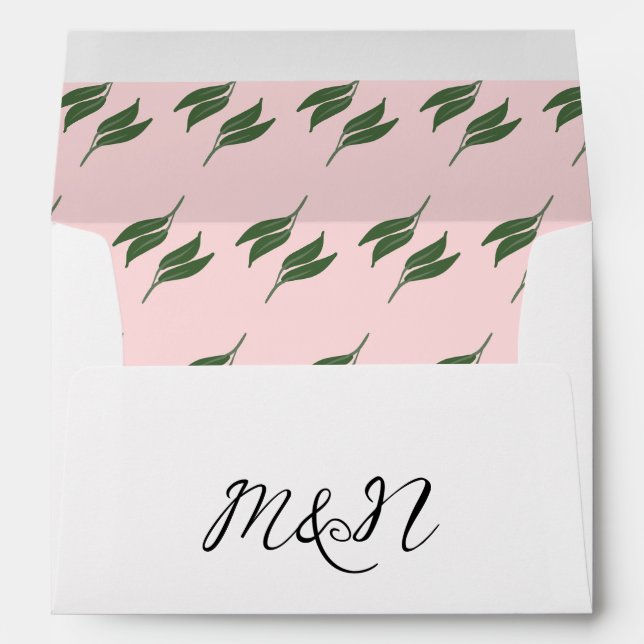 Enveloppe Mariage des initiales rose verte Motif feuille (Dos (Bas))
