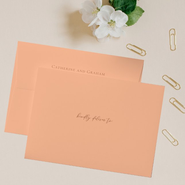 Enveloppe Mariage d'été à pêche solide avec script Brown (Créateur téléchargé)