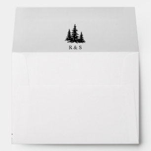 Enveloppe Mariage d'hiver aux pins noirs et blancs