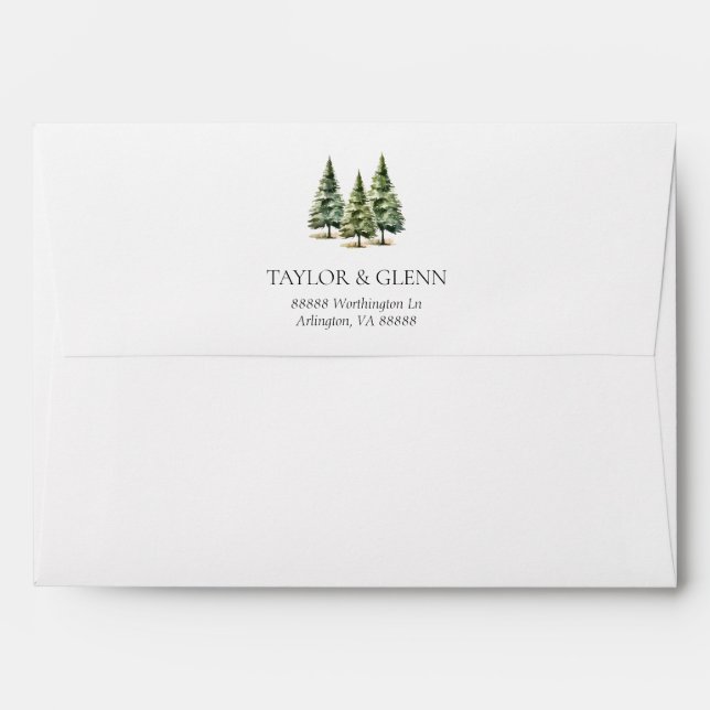 Enveloppe Mariage d'hiver Snowy Pine Tree (Dos (Haut rabat))