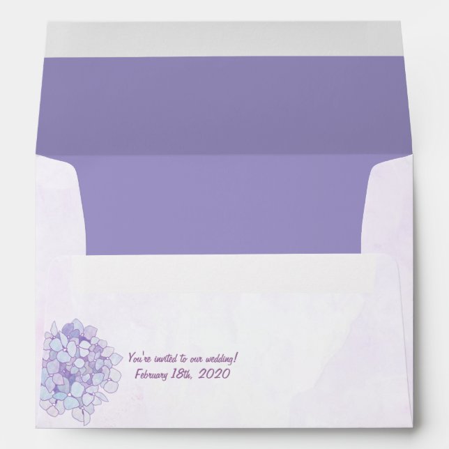 Enveloppe Mariage d'Hydrangée violette préadressé (Dos (Bas))