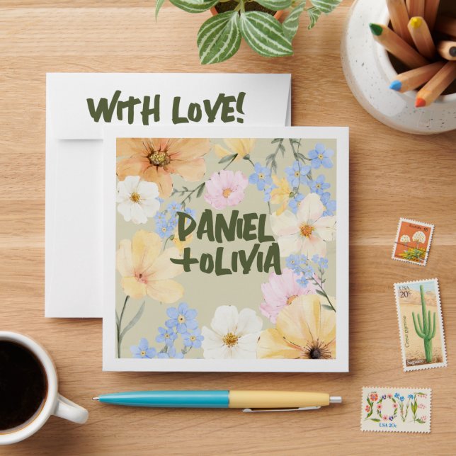 Enveloppe Mariage d'illustration florale aquarelle (Desk)