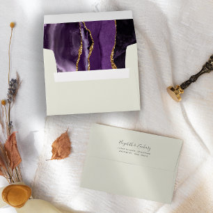Enveloppe Mariage d'ivoire d'agate d'or violet moderne