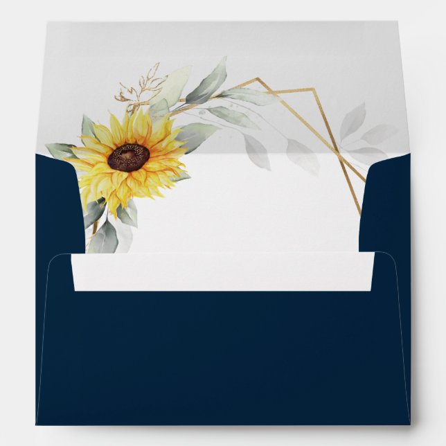 Enveloppe Mariage d'or géométrique Sunflower et bleu marine (Dos (Bas))