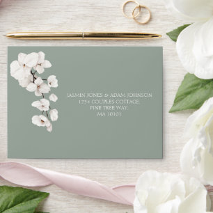 Enveloppe Mariage d'orchidée blanche moderne Sage Green
