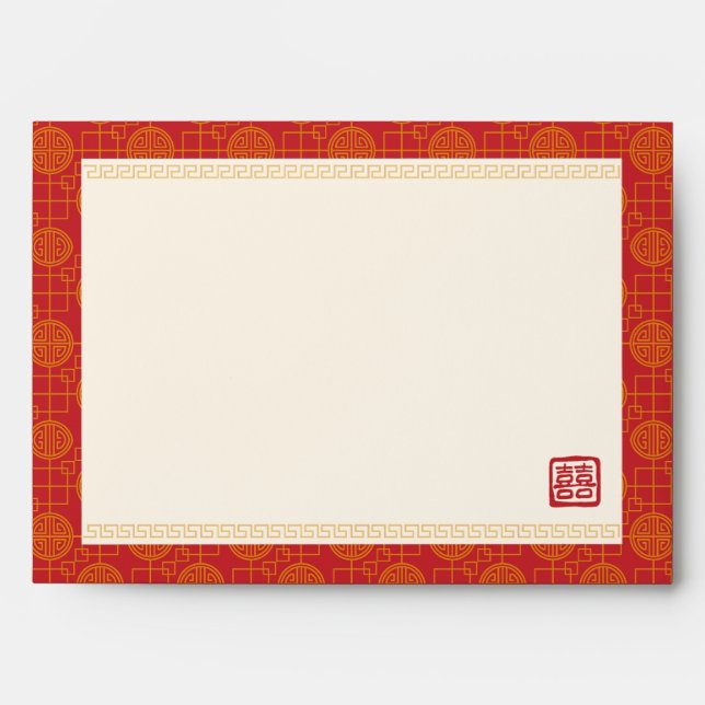 Enveloppe Mariage double bonheur de style chinois rouge (Devant)