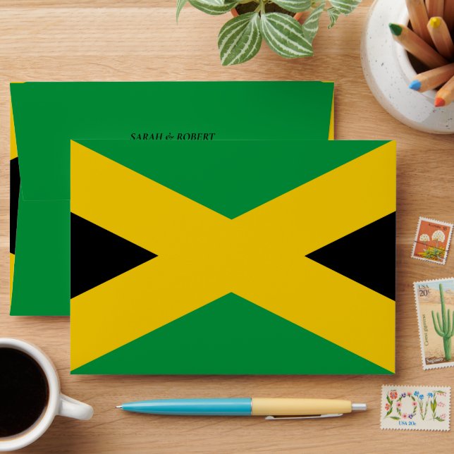 Enveloppe Mariage du drapeau jamaïcain Jamaïque Vert Noir &  (Desk)