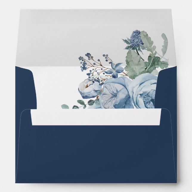 Enveloppe Mariage Dusty Blue Florals (Dos (Bas))
