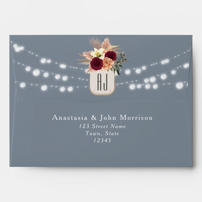Enveloppe Mariage Dusty Blue String Lights (Dos (Haut rabat))